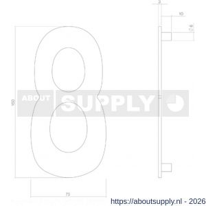 Intersteel 4020 huisnummer 8 150 mm RVS getrommeld - S26010832 - afbeelding 2