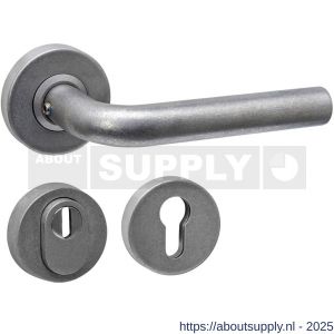 Intersteel 4057 set achterdeurbeslag rond deurkruk Luzern met massieve rozetten en SKG3 veiligheidsrozetten RVS getrommeld - S26010829 - afbeelding 1