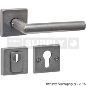 Intersteel 4057 set achterdeurbeslag vierkant deurkruk Jura met massieve rozetten en SKG3 veiligheidsrozetten RVS getrommeld - S26010827 - afbeelding 1
