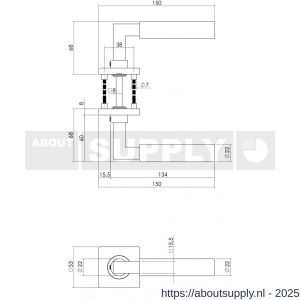 Intersteel 0378 deurkruk Baustil op rozet verdekt 53x53x8 mm met nokken en cilinderrozetten RVS - S26005252 - afbeelding 2