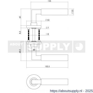 Intersteel 0379 deurkruk Baustil op rozet verdekt diameter 53x8 mm met nokken en cilinderrozetten RVS - S26005258 - afbeelding 2