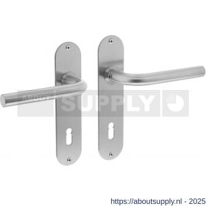 Intersteel 0566 deurkruk Recht diameter 16 mm op schild ovaal 175x41x2 mm sleutelgat 72 mm RVS - S26000700 - afbeelding 1