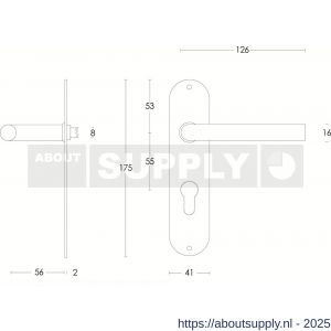 Intersteel 0566 deurkruk Recht diameter 16 mm op schild ovaal 175x41x2 mm profielcilindergat 55 mm RVS - S26000701 - afbeelding 2