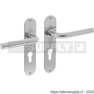 Intersteel 0566 deurkruk Recht diameter 16 mm op schild ovaal 175x41x2 mm profielcilindergat 55 mm RVS - S26000701 - afbeelding 1