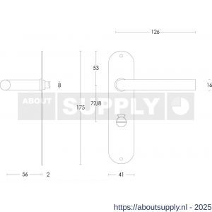 Intersteel 0566 deurkruk Recht diameter 16 mm op schild ovaal 175x41x2 mm WC 72/8 mm RVS - S26000704 - afbeelding 2