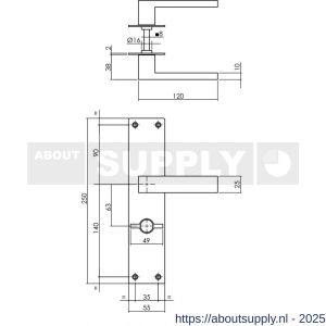 Intersteel Essentials 0571 deurkruk Amsterdam met schild rechthoekig 250x55x2 mm WC 63/8 mm RVS - S26008397 - afbeelding 2
