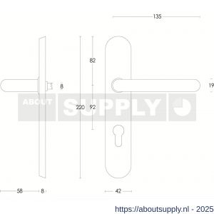 Intersteel 0576 deurkruk Rond op schild verdekt ovaal 220x42 mm profielcilindergat 92 mm RVS - S26005272 - afbeelding 2