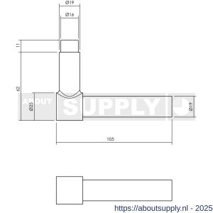 Intersteel 0632 deurkruk gatdeel L-model recht voor espagnolet RVS - S26005288 - afbeelding 2