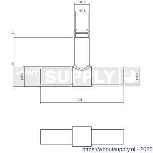 Intersteel 0633 deurkruk gatdeel T-recht model voor espagnolet RVS - S26005289 - afbeelding 2