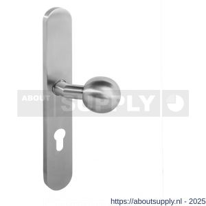 Intersteel 0661 knopschild ovaal verdekt XL rechts 278x40x10 mm met nokken en vaste knop bol-schuin profielcilindergat 72 mm RVS - S26005301 - afbeelding 1
