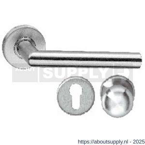 Intersteel 0763 knop-kruk garnituur brandvertragend Jura op rozet verdekt diameter 53x10 mm met nokken en cilinderrozetten RVS - S26008439 - afbeelding 1