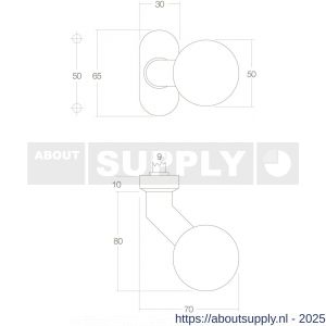 Intersteel 0773 knopkruk Bol brandvertragend 9 mm op rozet verdekt ovaal 65x30x10 mm RVS - S26000960 - afbeelding 2