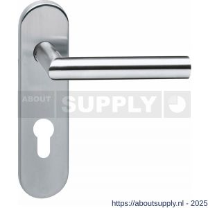 Intersteel Essentials 0774 deurkruk Jura brandvertragend met stift 9x9 mm op schild verdekt ovaal 176x46 mm profielcilindergat 72 mm RVS - S26000962 - afbeelding 1