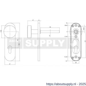 Intersteel 0778 knopschild ovaal verdekt brandvertragend 170x47x8 mm met vaste knop plat en wisselstift 9 mm profielcilindergat 72 mm RVS - S26000972 - afbeelding 2