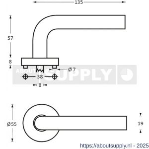Intersteel 1010 deurkruk Recht op rozet verdekt diameter 55x8 mm met nokken EN 1906/3 RVS - S26005466 - afbeelding 2