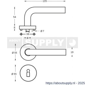 Intersteel 1010 deurkruk Recht op rozet verdekt diameter 55x8 mm met nokken en sleutelrozetten RVS - S26005469 - afbeelding 2