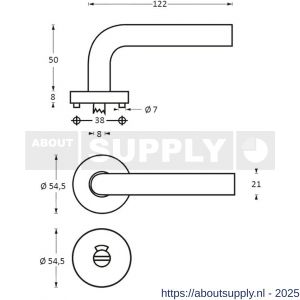 Intersteel 1013 deurkruk Jupiter op rozet verdekt diameter 55x8 mm met nokken en WC-sluiting met stift 8x8 mm RVS - S26005496 - afbeelding 2