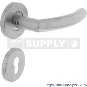 Intersteel 1014 deurkruk Half rond-90 graden op rozet verdekt diameter 55x8 mm met nokken en cilinderrozetten RVS - S26005501 - afbeelding 1