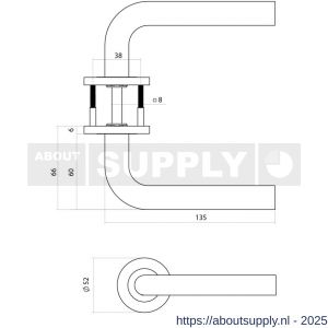 Intersteel 1022 deurkruk gatdeel rechts Q 02 op rozet verdekt diameter 52x6 mm RVS - S26011216 - afbeelding 2