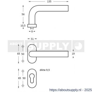 Intersteel 1235 deurkruk Jura op rozet verdekt ovaal 65x30x10 mm en cilinderrozetten RVS - S26000597 - afbeelding 2