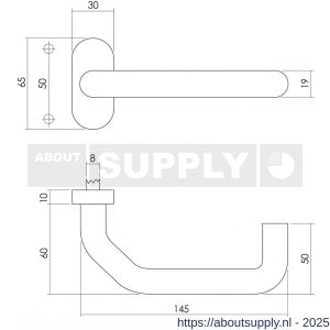 Intersteel 1236 deurkruk Verkropt op rozet verdekt ovaal 65x30x10 mm en cilinderrozetten RVS - S26008458 - afbeelding 2