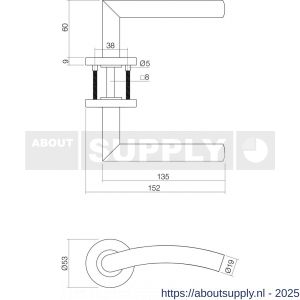 Intersteel Essentials 1240 set toiletslot 63/8 mm wit met deurkruk Lisa-90 graden Basic op rozet diameter 53x9 mm en WC-sluiting RVS - S26011065 - afbeelding 2