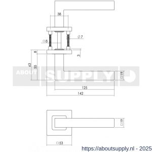 Intersteel 1249 deurkruk Vierkant op rozet verdekt 53x53x8 mm met nokken en WC-sluiting met stift 8x8 mm RVS - S26007352 - afbeelding 2