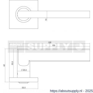 Intersteel 1252 deurkruk Hoek 90 graden-plat op rozet verdekt 53x53x8 mm met nokken en sleutelrozetten RVS - S26005559 - afbeelding 2
