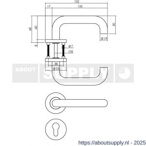 Intersteel 1271 deurkruk Rond op rozet verdekt diameter 53x8 mm met nokken en cilinderrozetten RVS - S26005571 - afbeelding 2