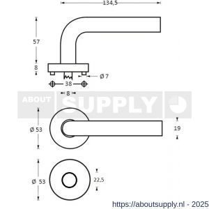 Intersteel 1271 deurkruk Rond op rozet verdekt diameter 53x8 mm met nokken en rondcilinderrozetten RVS - S26005572 - afbeelding 2
