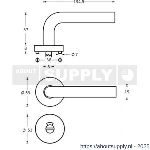 Intersteel 1271 deurkruk Rond op rozet verdekt diameter 53x8 mm met nokken en WC-sluiting met stift 7x7 mm RVS - S26005573 - afbeelding 2