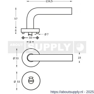 Intersteel 1271 deurkruk Rond op rozet verdekt diameter 53x8 mm met nokken en WC-sluiting met stift 8x8 mm RVS - S26005574 - afbeelding 2