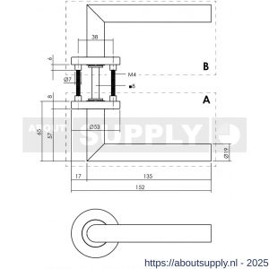 Intersteel 1272 deurkruk gatdeel links Jura op rozet verdekt diameter 53x8 mm met nokken EN 1906/4 RVS - S26005580 - afbeelding 2