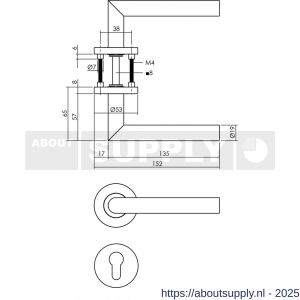 Intersteel 1272 deurkruk Jura op rozet verdekt diameter 53x8 mm met nokken en cilinderrozetten RVS - S26005582 - afbeelding 2