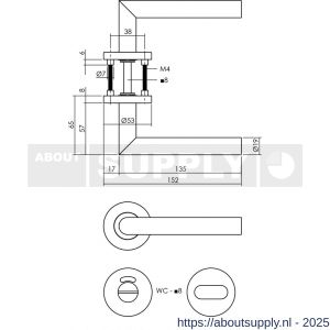 Intersteel 1272 deurkruk Jura op rozet verdekt diameter 53x8 mm met nokken en WC-sluiting met stift 8x8 mm RVS - S26005585 - afbeelding 2