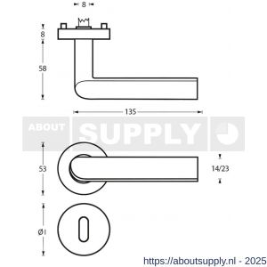 Intersteel 1273 deurkruk Ovaal-90 graden op rozet verdekt diameter 53x8 mm met nokken en sleutelrozetten RVS - S26005591 - afbeelding 2