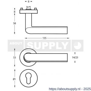 Intersteel 1273 deurkruk Ovaal-90 graden op rozet verdekt diameter 53x8 mm met nokken en cilinderrozetten RVS - S26005592 - afbeelding 2