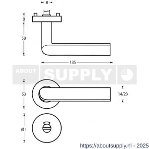 Intersteel 1273 deurkruk Ovaal-90 graden op rozet verdekt diameter 53x8 mm met nokken en WC-sluiting met stift 8x8 mm RVS - S26005593 - afbeelding 2
