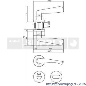 Intersteel 1279 deurkruk Vlinder op rozet verdekt diameter 53x8 mm met nokken en WC-sluiting met stift 8x8 mm RVS - S26000622 - afbeelding 2