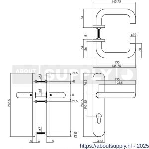 Intersteel Living 1295 deurkruk Rond op schild verdekt ovaal 219x40 mm met nokken profielcilindergat 55 mm RVS EN 1906/4 - S26005653 - afbeelding 2