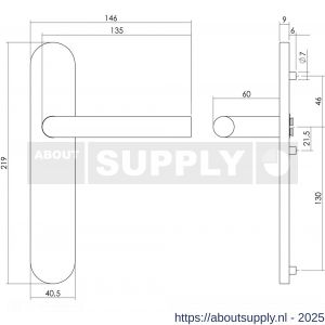 Intersteel Living 1296 deurkruk Recht op schild verdekt ovaal 219x40 mm met nokken blind RVS EN 1906/4 - S26005663 - afbeelding 2