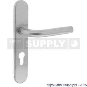 Intersteel 1296 deurkruk gatdeel rechts Recht op schild verdekt ovaal 219x40 mm met nokken profielcilindergat 72 mm RVS EN 1906/4 - S26005671 - afbeelding 1