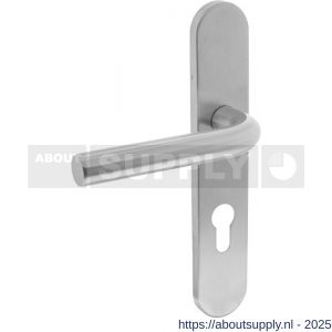 Intersteel 1296 deurkruk gatdeel links Recht op schild verdekt ovaal 219x40 mm met nokken profielcilindergat 72 mm RVS EN 1906/4 - S26008507 - afbeelding 1