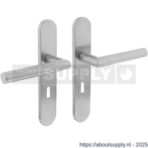 Intersteel Living 1297 deurkruk Jura op schild verdekt ovaal 219x40 mm met nokken sleutelgat 56 mm RVS EN 1906/4 - S26005677 - afbeelding 1