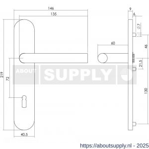 Intersteel Living 1297 deurkruk Jura op schild verdekt ovaal 219x40 mm met nokken sleutelgat 72 mm RVS EN 1906/4 - S26005680 - afbeelding 2