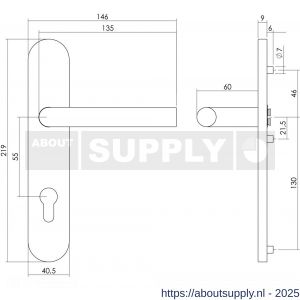 Intersteel Living 1297 deurkruk Jura op schild verdekt ovaal 219x40 mm met nokken profielcilindergat 55 mm RVS EN 1906/4 - S26005682 - afbeelding 2