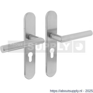 Intersteel Living 1297 deurkruk Jura op schild verdekt ovaal 219x40 mm met nokken profielcilindergat 55 mm RVS EN 1906/4 - S26005682 - afbeelding 1