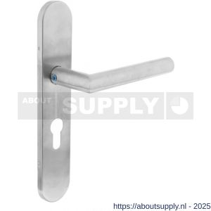 Intersteel 1297 deurkruk gatdeel rechts Jura op schild verdekt ovaal 219x40 mm met nokken profielcilindergat 55 mm RVS EN 1906/4 - S26005683 - afbeelding 1