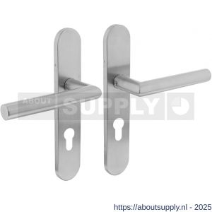 Intersteel Living 1297 deurkruk Jura op schild verdekt ovaal 219x40 mm met nokken profielcilindergat 72 mm RVS EN 1906/4 - S26005684 - afbeelding 1