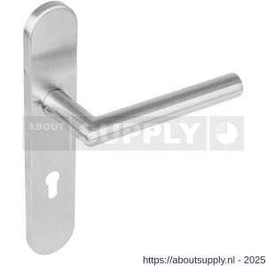 Intersteel 1297 deurkruk gatdeel links Jura op schild verdekt ovaal 219x40 mm met nokken profielcilindergat 72 mm RVS EN 1906/4 - S26005686 - afbeelding 1